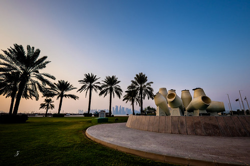 city trees sunset color stone landscape cityscape fuji palm vessels doha qatar xt1