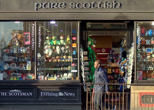 People outside Edinburgh shop fronts - Pure Scottish