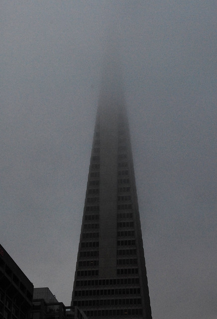 Coit Tower disappearing into the mist