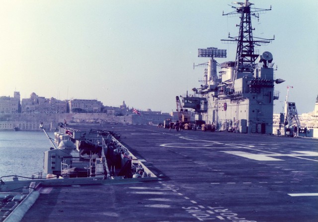 HMS Hermes (R12) Centaur Class Light Fleet Aircraft Carrier Converted to Commando Carrier Malta Grand Harbour 1975
