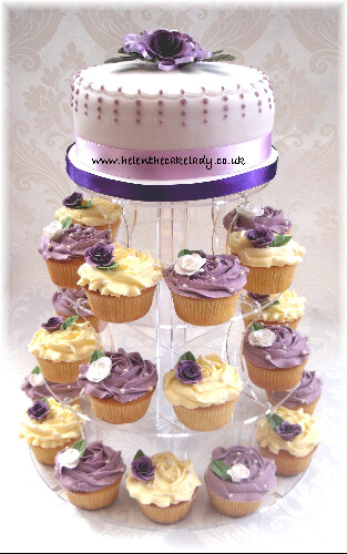 Purple & White Rose cupcake tower