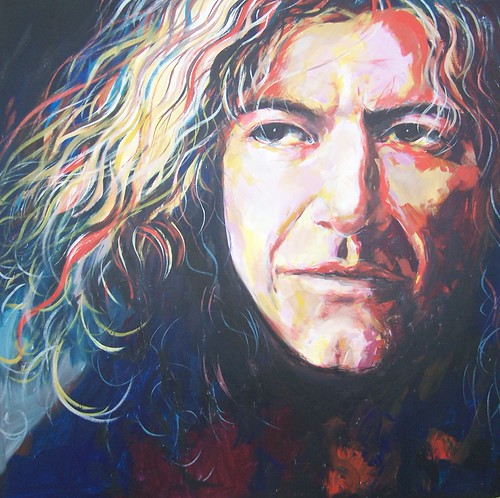 Long-haired portrait with white and blue outlines