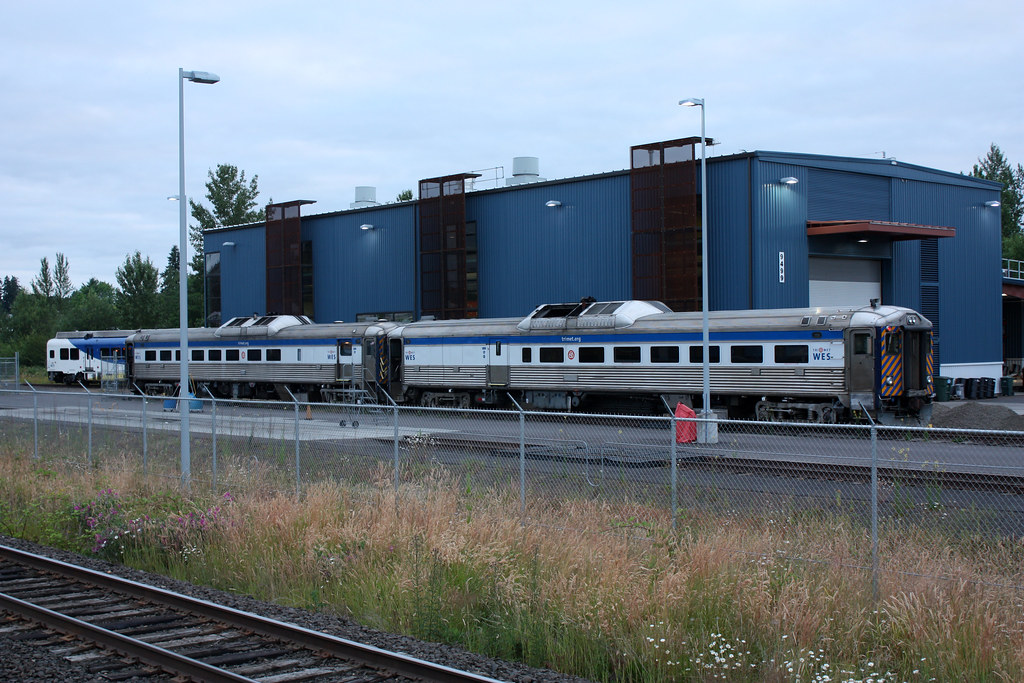 TriMet RDC units #1702 and #1711 at the shops in Wilsonville Oregon.  July 8 2011.