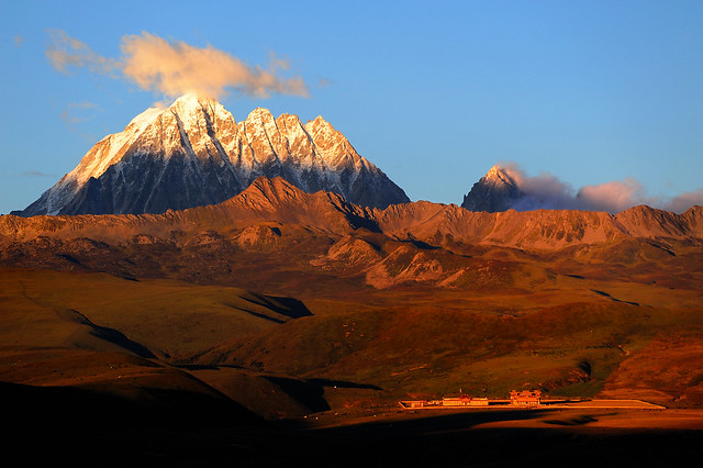 The sacred Mount Zhara Lhatse 5820m at sunset, Tibet