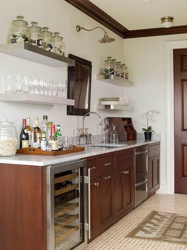 Ideas for the kitchen: open shelves, deep drawers, even a mirror