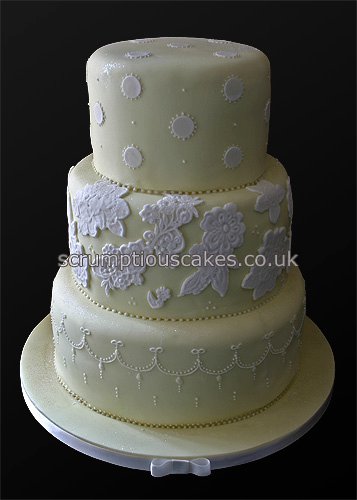 Wedding Cake (759) - Pale Yellow & White Lace Detail