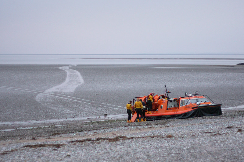 Beached RNLI hovercraft, Morecambe, Lancashire, UK by Ministry