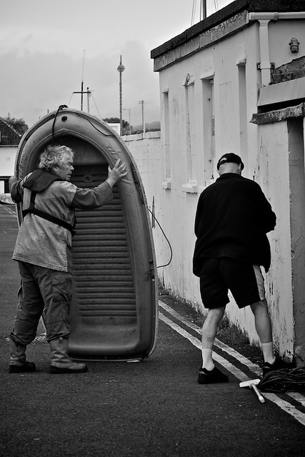 Storing the dinghy in the drizzle