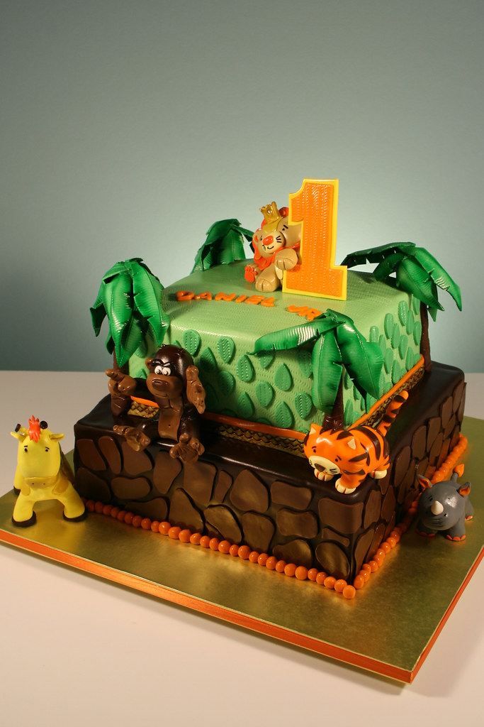 Jungle Animal Theme 1st Birthday cake | Design inspired off … | Flickr