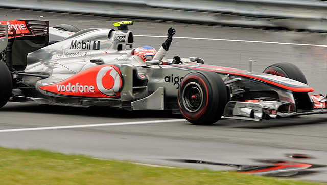 Jenson Waves to Crowd After Victory