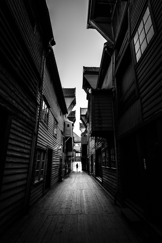 Bryggen - Bergen, Norway - Black and white street photography