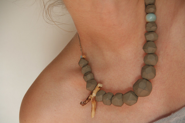Gray terracotta and gemstones necklace nr.1