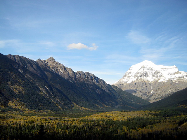 View of the Jasper National Park seen from the Via Rail Canadian train