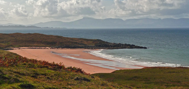 End of the road,  Redpoint beach near Gairloch looking towards the Isle of Skye,  Wester Ross,  Scotland