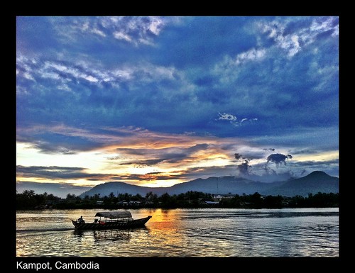sunset clouds river landscape boat cambodia kampot iphoneography