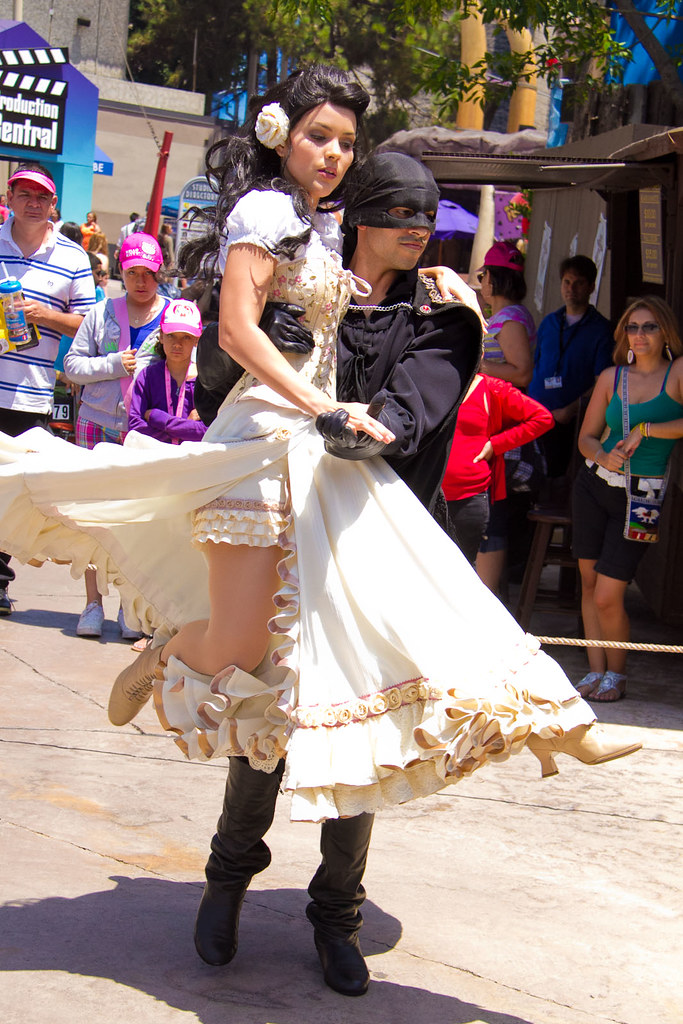 Zorro and Elena: streetmosphere show at Universal Studios Hollywood. dancer...