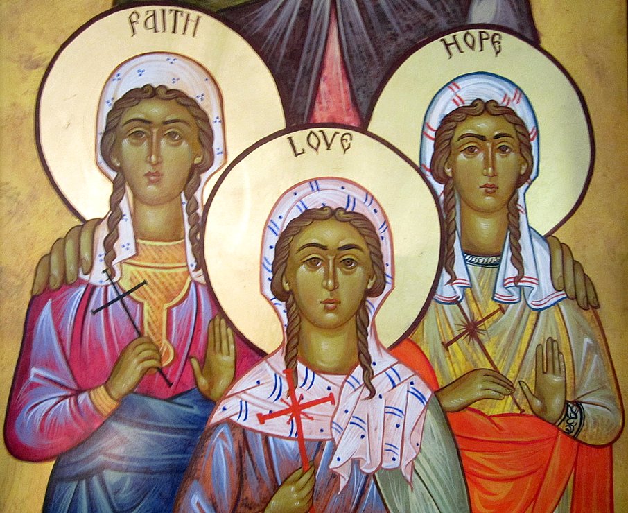 Close-up of St. Faith, St. Hope, and St. Love