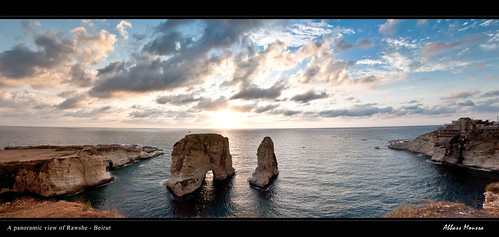 sunset sea sky panorama lebanon water rock clouds beirut لبنان بيروت rawshe الروشة
