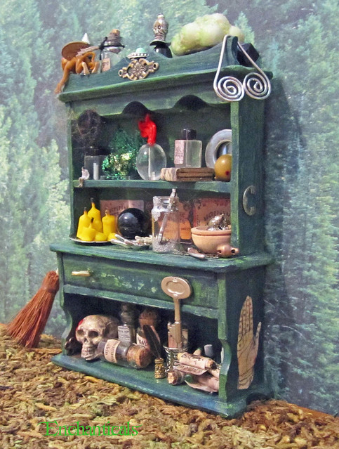 Miniature Powerful Witch Altered Green Hutch with Besom ~1/12th Scale