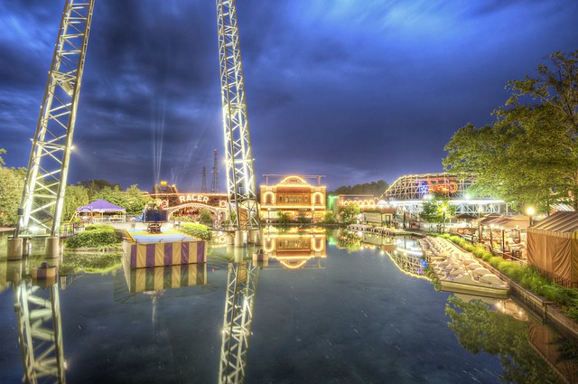 Racer and Skycoaster reflections at Kennywood Park HDR