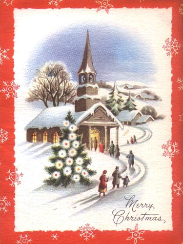 Red Framed Church in Brown | vintage Christmas card | Flickr