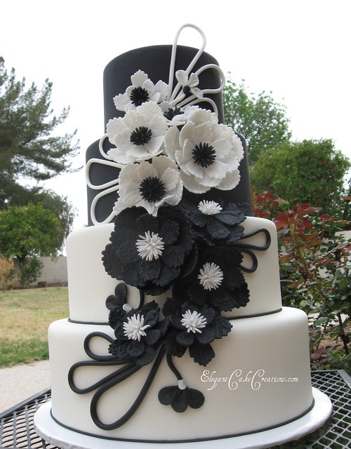 Modern Black & White Wedding Cake - The Leather and Lace Cake