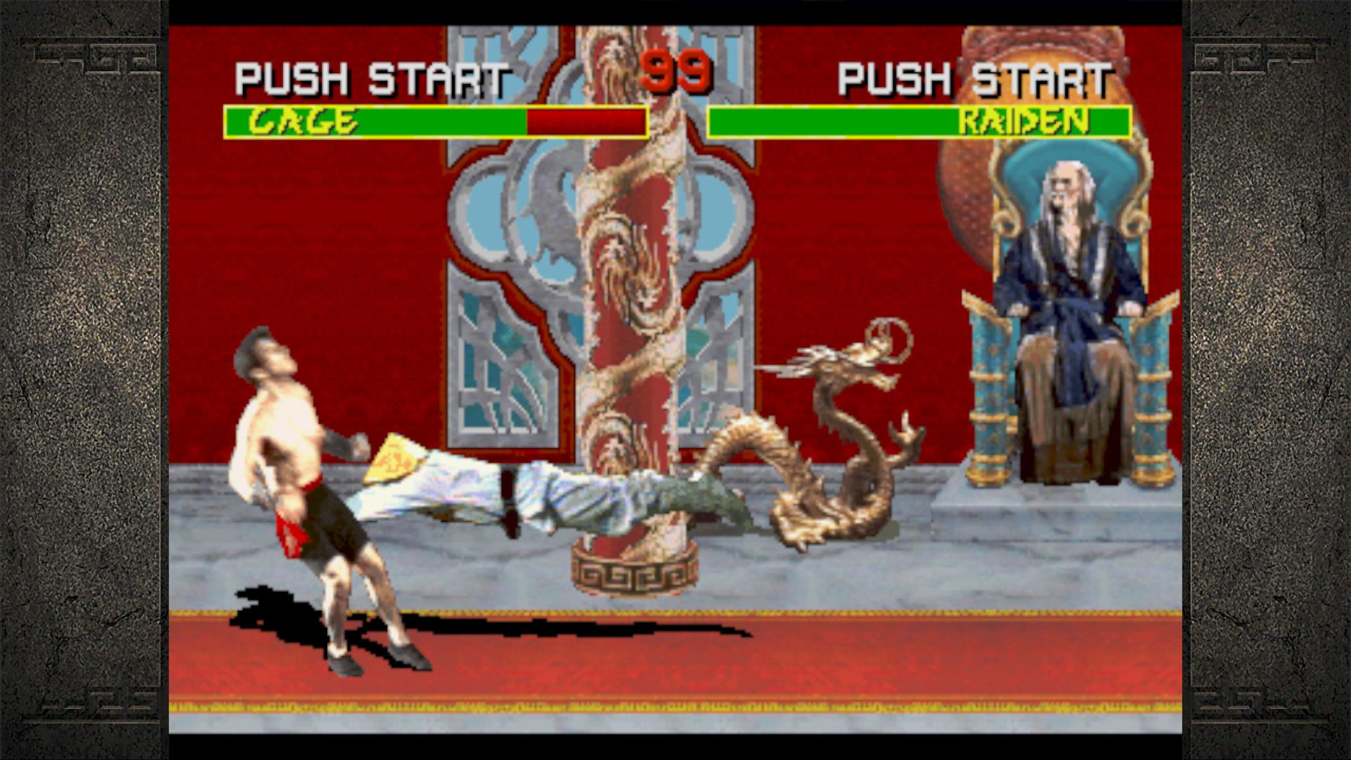 Raiden successfully hits Johnny Cage with his Torpedo move in the original Mortal Kombat