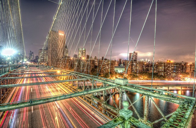 Brooklyn Bridge and light trails HDR