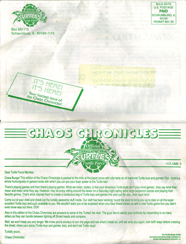 Official TEENAGE MUTANT NINJA TURTLES Turtle Force :: 'CHAOS CHRONICLES' V.5 i (( 1992 )) by tOkKa