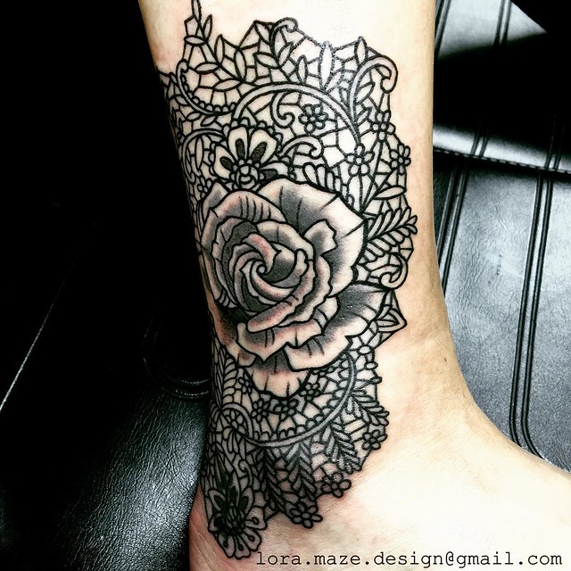 Made a good start on this today! More shading to do in a few weeks but as its a little bit line-y it was pretty tender by the end, thank you Lisa!! #lacetattoo #tattoo #tattoos #intricatetattoo #ornamentaltattoo #rosetattoo #blacktattoo #blackandgreytatto