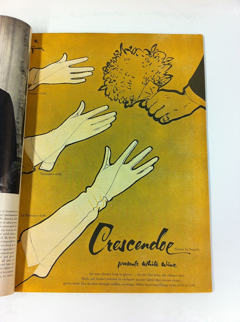 Ad for Crescendoe gloves by René Gruau in Flair magazine, 1951