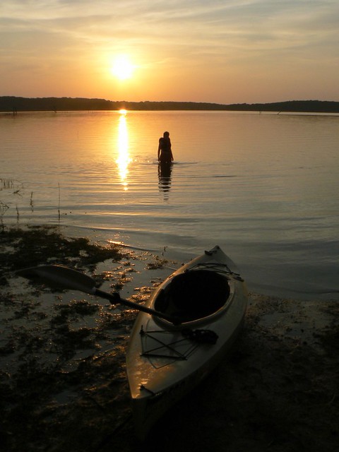 Kayaker Sunset on Dripping Springs Lake