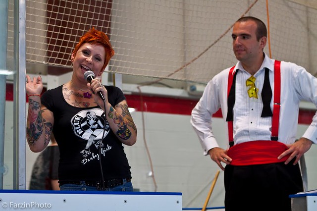 Guest Announcer Anna Phylaxis from the Blue Water Derby Girls helps out our Brawl McSnarkney