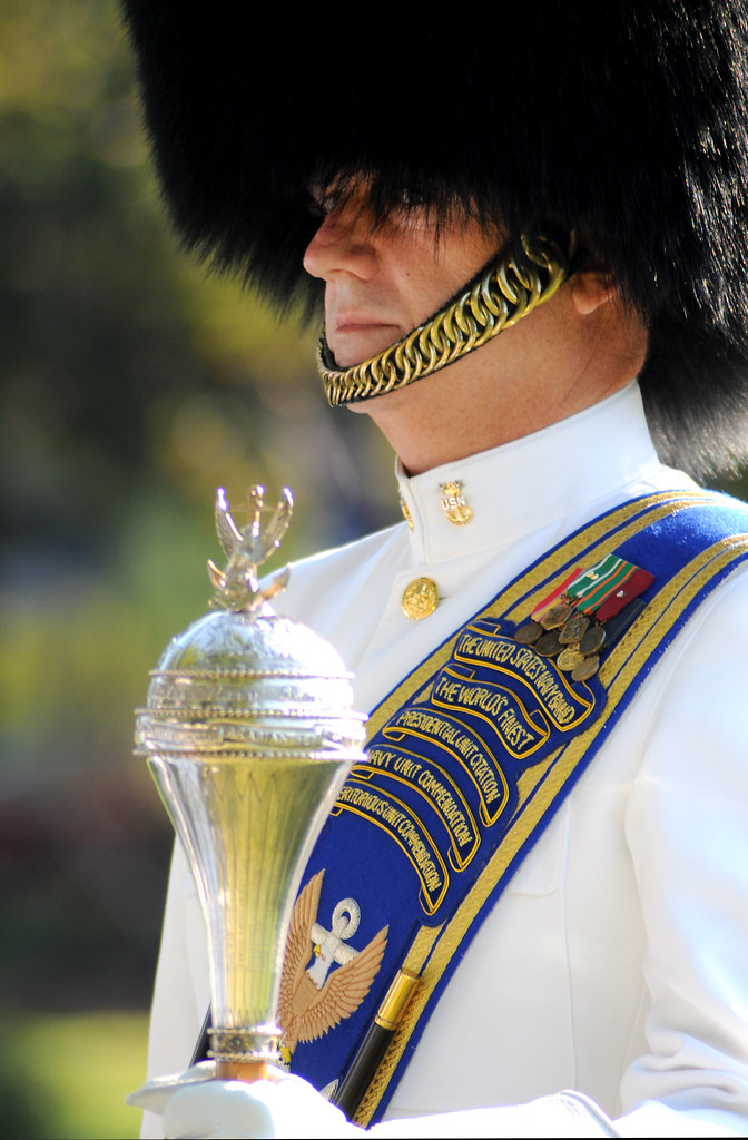 In full dress uniform, U.S Navy Band Ceremonial Unit drum major.