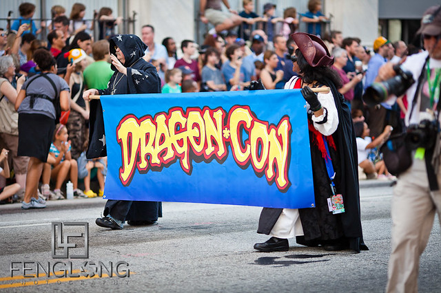 DragonCon Sign at the 25th Anniversary Dragon Con Parade 2011 on Peachtree Street in Downtown Atlanta