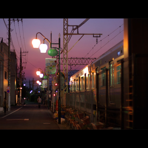 street sunset sky train canon lumix 50mm tokyo town f14 panasonic 東京 local suginami gh2 杉並 newfd