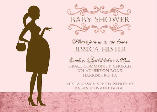 Pregnant Mama Baby Shower Invitation Pink | by BearRiverPhotoGreetings