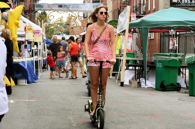 boston north end fisherman's feast woman on scooter