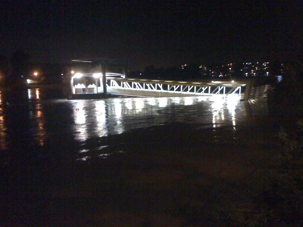 The Regatta Ferry Terminal straining upwards as the water levels rose. It should be pointing downwards!