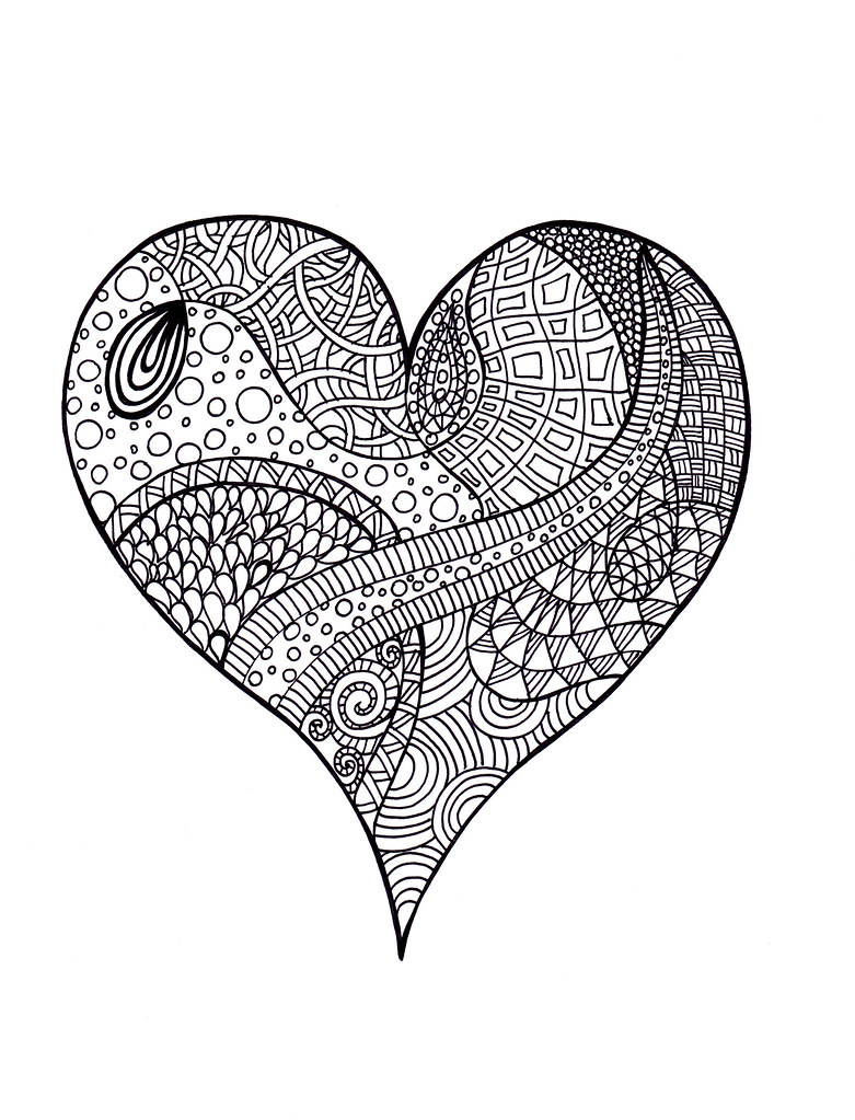 Heart Zentangle, Colouring Page