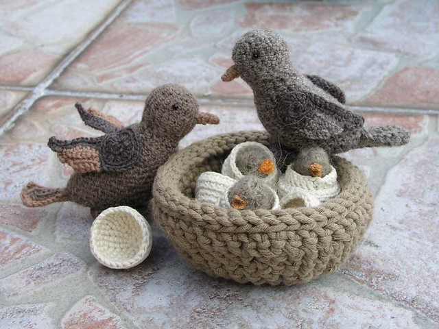 Crochet birds and their felt home