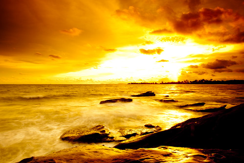 sunset sea water yellow cambodia sihanoukville waves