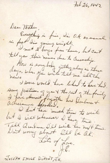 Joseph DuPont letter, 1942