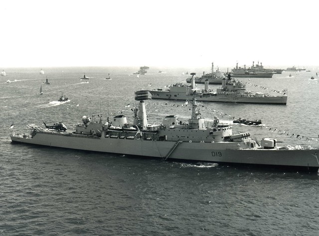 HMS Glamorgan (D19) HMS Tiger (C20) HMS Fearless (L10) HMS Hermes (R12) HMS Ark Royal (R09) Silver Jubilee Spithead Fleet Review 1977