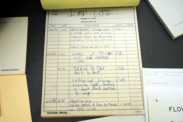 Logbook in which the first internet message was documented