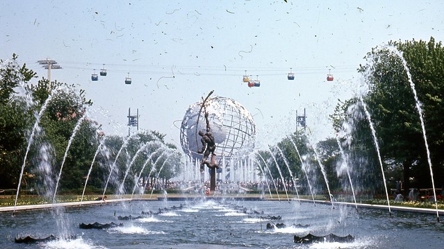 1964 Worlds Fair- Rocket Thrower beyond Main Mall Fountains