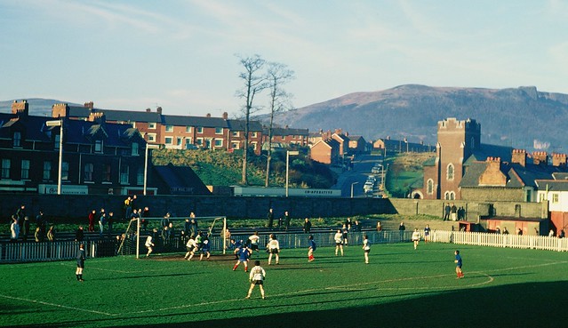 Football match at Seaview 1970's. IFA Youth cup final - Glentoran Olympic v Linfield Rangers Tues Dec 28th 1971