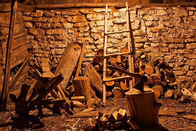 Inside old fire wood shed