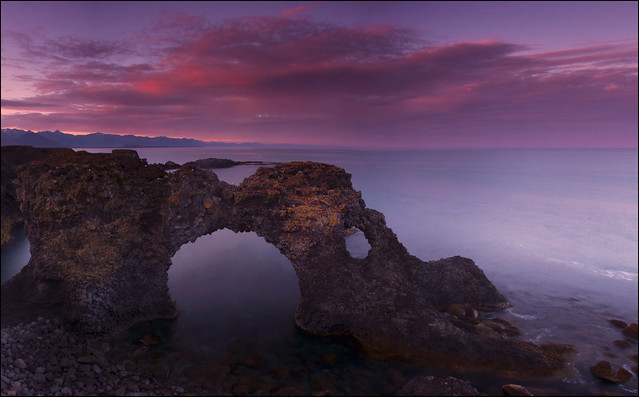 Gatklettur at sunset, Arnarstapi, Iceland