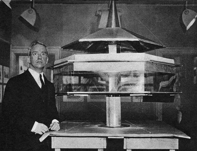 Buckminster Fuller with first model of Dymaxion House 1927